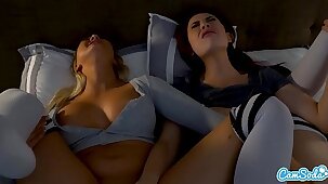 Lesbian Teen Step Sisters Masturbate  and Touch Each Other For Real Orgasms