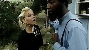 Two Amish studs have interracial sex with brunette and fuck her ass