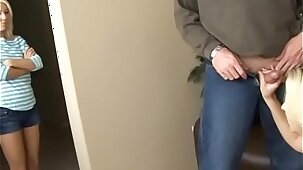 Cougar is caught sucking by her teen and lets her join
