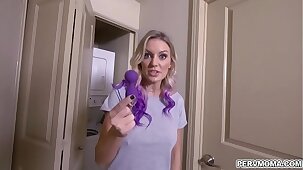 Perv mom caught by her step son playing herself with his sex toy!
