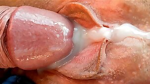 Big cock stepbrother cums on step sister's tight pussy - big creampie all over pussy